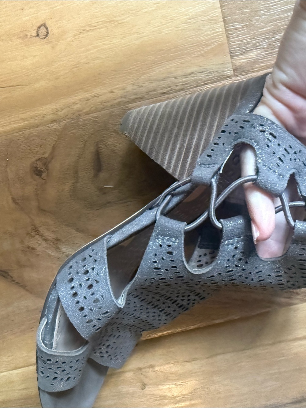 Vince Camuto Taupe Suede Cutout Wedge Sandals